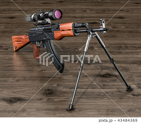 Assault rifle with telescopic sight and bipod 43484369