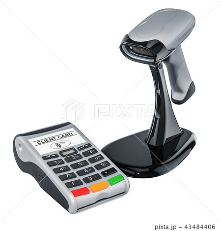 Barcode reader with POS-terminal, 3D rendering 43484406
