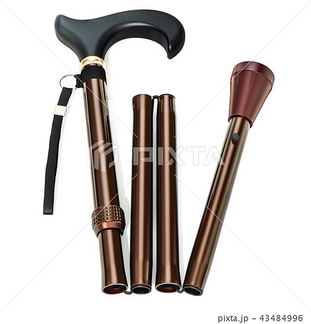 Folding cane, walking stick, 3D rendering Folding cane, walking stick, 3D rendering 43484996