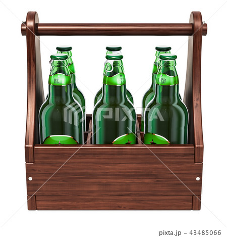 Glass beer bottles in the wooden packaging Glass beer bottles in the wooden packaging 43485066