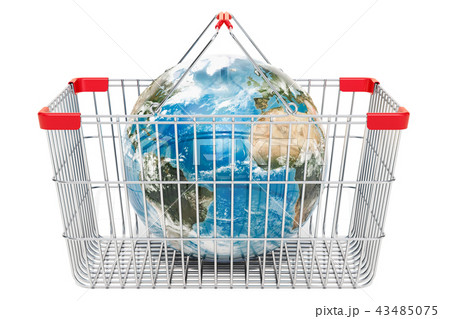 Global shopping concept. Metallic shopping basket Global shopping concept. Metallic shopping basket 43485075