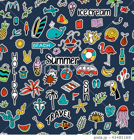 Seamless pattern with summer set of isolated cute colorful Patch Seamless pattern with summer set of isolated cute colorful Patch 43485169