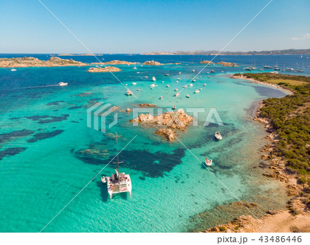 Drone aerial view of Razzoli, Santa Maria and Budelli islands in Maddalena Archipelago, Sardinia 43486446