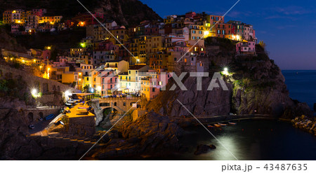 Manarola La Spezia city with small villages at evening, Italy Manarola La Spezia city with small villages at evening, Italy 43487635