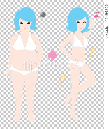 Illustration of a fat woman succeeding in dieting and becoming the best proportions 43494806