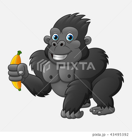 Cartoon Funny Gorilla Holding Bananaのイラスト素材