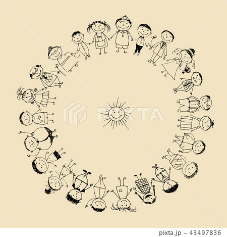 Happy big family smiling together, drawing sketch Happy big family smiling together, drawing sketch 43497836