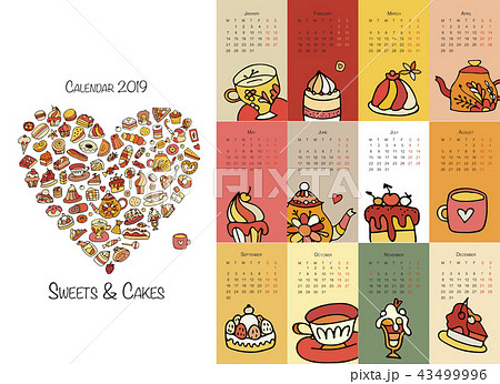 Cakes and sweets, calendar 2019 design 43499996