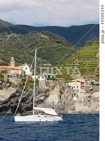 white sailboat anchored white sailboat anchored 43500344