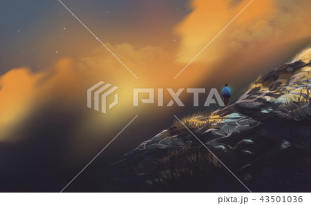 hiker, a man standing on the high mountains 43501036