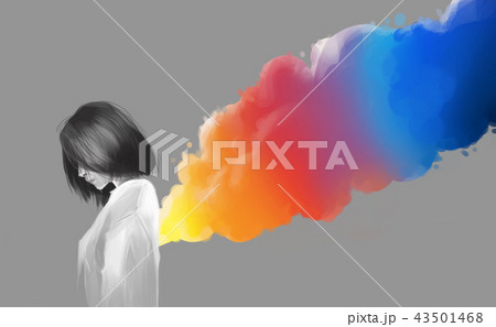 asian beautiful girl and colorful smoke flare 43501468