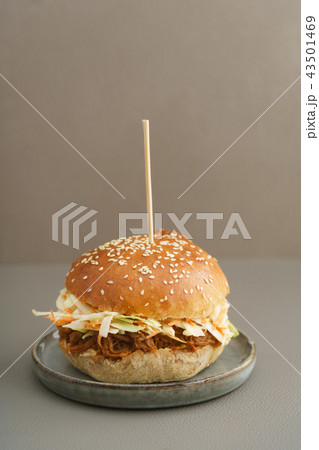 Homemade pulled pork burger on a plate 43501469