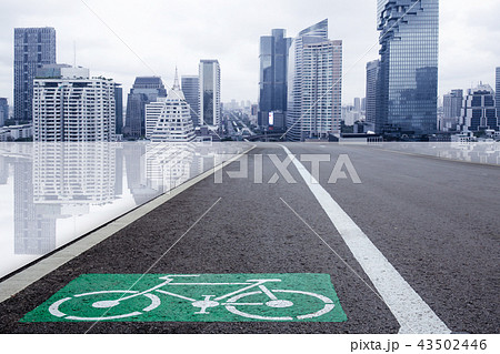 bike lane with futuristic city metro building bike lane with futuristic city metro building 43502446
