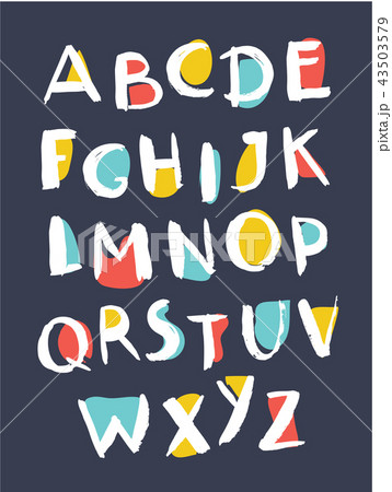 Hand drawn alphabet written with brush pen.  43503579