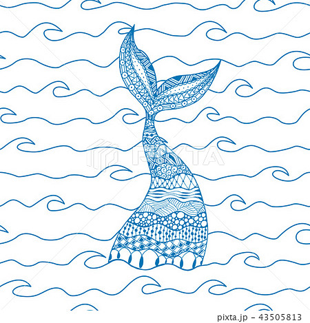 Vector Seamless Pattern With Doodle Mermaid Tailのイラスト素材
