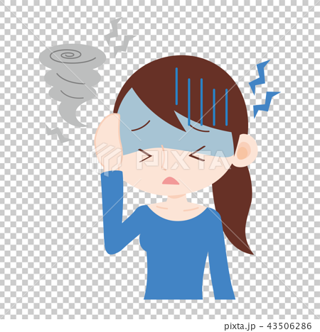 台風で頭が痛い女性 気圧の変化のイラスト素材