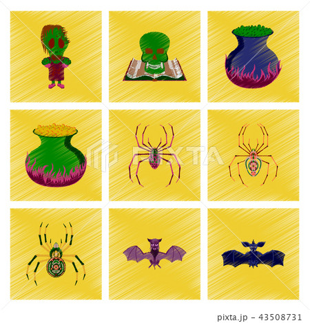 assembly flat shading style icon halloween monster spider book skull cauldron bat assembly flat shading style icon halloween monster spider book skull cauldron bat 43508731