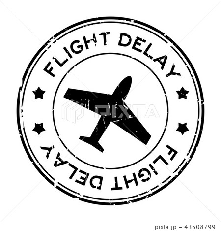 Grunge black flight delay word with airplane stamp 43508799