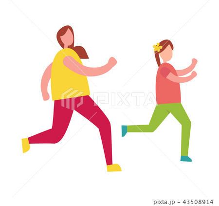 Mother Chasing her Young Daughter Illustration Mother Chasing her Young Daughter Illustration 43508914