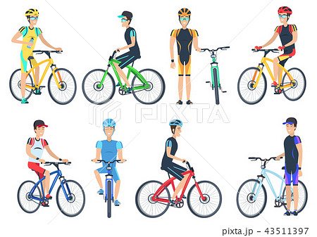 Bicyclist Riding On Bike Standing Near Bicycletのイラスト素材 43511397 Pixta