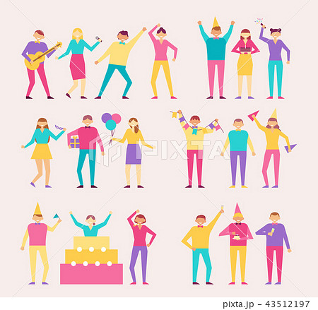 Bright Characters at Cheerful Party with Huge Cake Bright Characters at Cheerful Party with Huge Cake 43512197