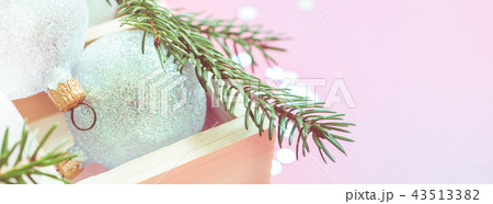 Christmas pearl decoration balls pink background Christmas pearl decoration balls pink background 43513382