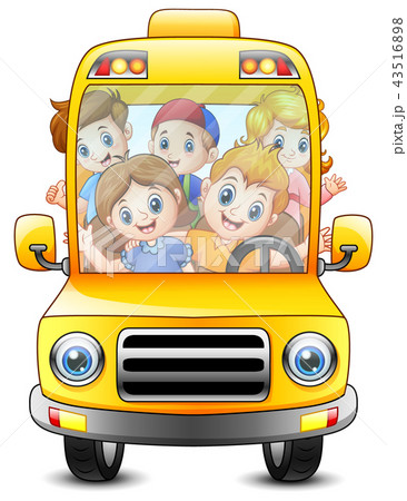 Happy kids riding with a bus Happy kids riding with a bus 43516898