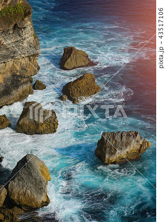 Wave Hits Big Stone Uluwatu Cliff, Bali Indonesia 43517106