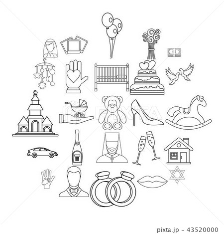 Wedding icons set, outline style Wedding icons set, outline style 43520000