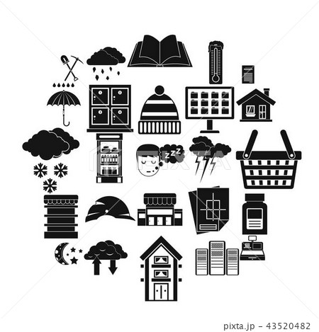 Warm house icons set, simple style Warm house icons set, simple style 43520482