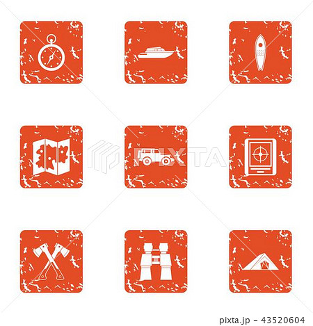 Coastal swimming icons set, grunge style Coastal swimming icons set, grunge style 43520604