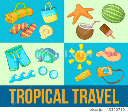Tropical Travel concept banner set, cartoon style 43520710