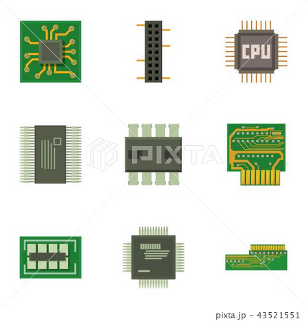 Chip board icons set, cartoon style Chip board icons set, cartoon style 43521551