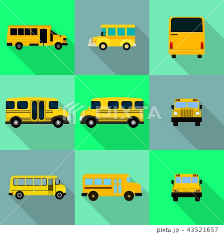 School bus back kids icons set, flat style School bus back kids icons set, flat style 43521657