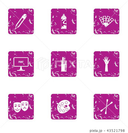 Cyberattack icons set, grunge style Cyberattack icons set, grunge style 43521798