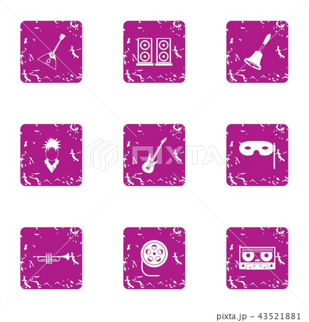 Music listening icons set, grunge style 43521881