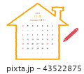 ペン付き2018年11月カレンダー家のシルエット 43522875