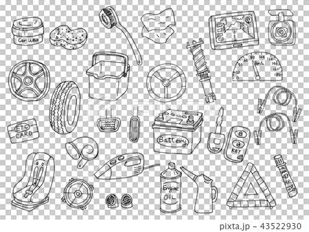 車関連グッズのイラストセット(モノクロ) 車関連グッズのイラストセット(モノクロ) 43522930