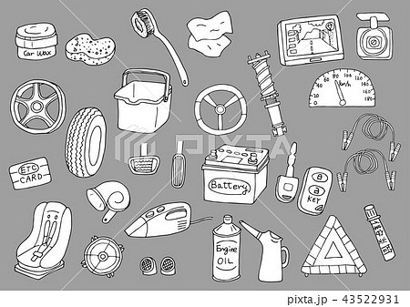 車関連グッズのイラストセット(背景白) 車関連グッズのイラストセット(背景白) 43522931