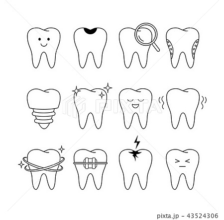 Tooth icons set. outline style. Tooth icons set. outline style. 43524306