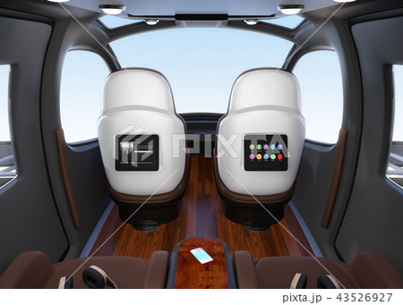 空飛ぶタクシーのインテリアイメージ。前列シートにモニターがマウントされ、リモートで操作可能 空飛ぶタクシーのインテリアイメージ。前列シートにモニターがマウントされ、リモートで操作可能 43526927