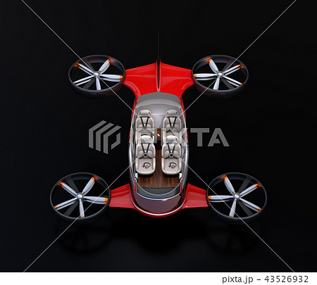 黒バックに自動運転ドローンのカットモデルイメージ。空飛ぶ車インテリアのコンセプト 43526932