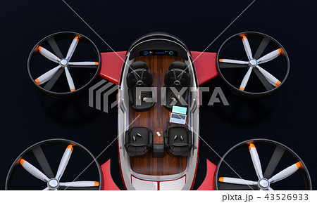 黒バックに自動運転ドローンのカットモデルイメージ。空飛ぶ車インテリアのコンセプト 43526933