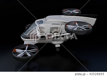 自動運転ドローンの機体にインテリアを合成したイメージ。空飛ぶ車インテリアのコンセプト 43526935