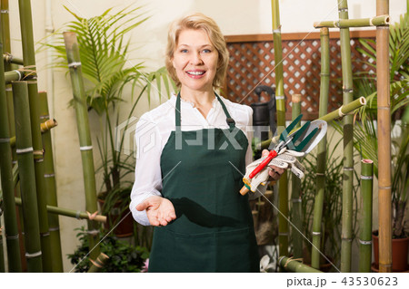 Smiling female florist standing amongst plants Smiling female florist standing amongst plants 43530623