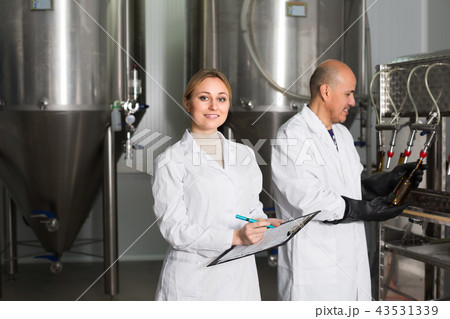 Man and woman working on brewery. Man and woman working on brewery. 43531339