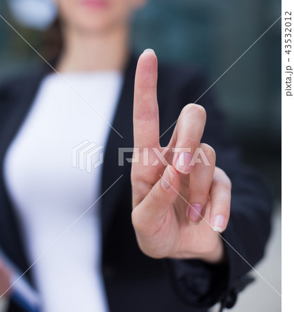 Female office manager is asking companion to wait 43532012
