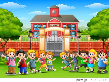 Vector illustration of Happy school children in ou 43532973