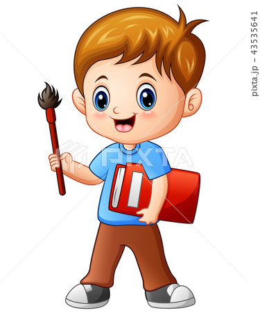 Cartoon boy holding a brush and book 43535641