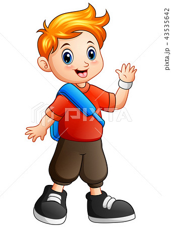 Cute boy cartoon waving hand 43535642